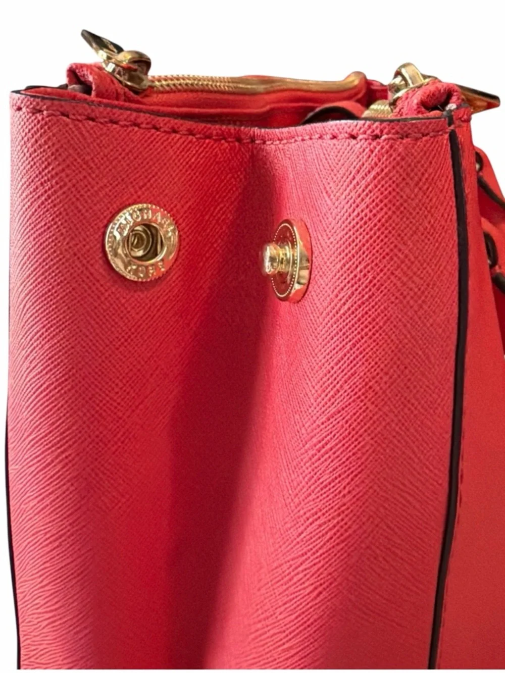 Michael Kors Red Saffiano Leather Satchel Tote Crossbody Gold Hardware Large
